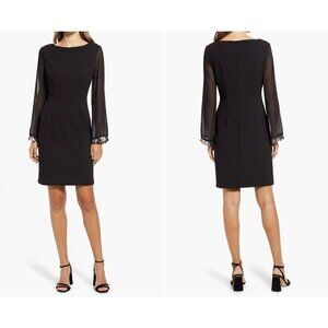 New CONNECTED APPAREL Womens Size 16 Sequin Cuff Long Sleeves Sheath Dress Black